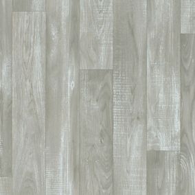 Sol Vinyle First - Imitation parquet gris clair - Effet argenté - Rouleau de 2m x 16m