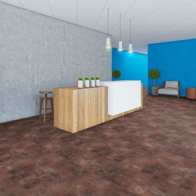 Sol vinyle Imitation béton griffé brun cuivré - Rouleau de 4m x 3m