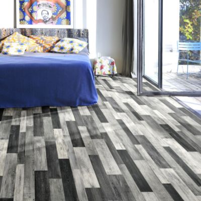 Sol Vinyle Imitation parquet noir et blanc - Rouleau de 4m x 13m