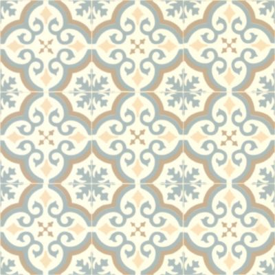 Sol Vinyle Inspiration - Effet carreaux de ciment arabesques - Bleu et ocre - Rouleau de 2m x 28m