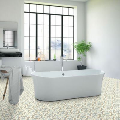 Sol Vinyle Inspiration - Effet carreaux de ciment arabesques - Bleu et ocre - Rouleau de 2m x 28m