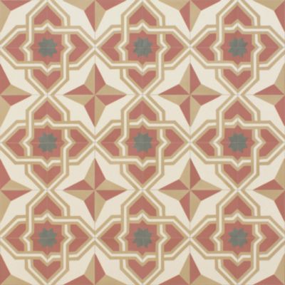 Sol Vinyle Kitchen - Carreaux de ciment seventies - Beige et terracotta - Rouleau de 2m x 15m