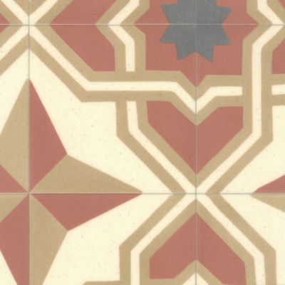 Sol Vinyle Kitchen - Carreaux de ciment seventies - Beige et terracotta - Rouleau de 2m x 15m