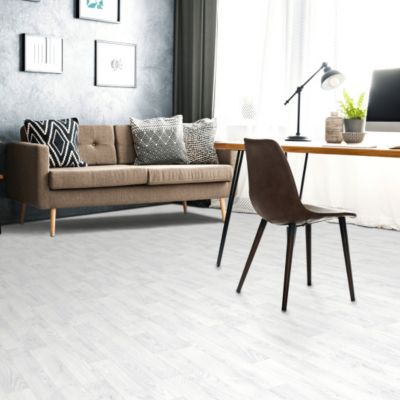 Sol Vinyle Link - Imitation parquet blanc veinage gris - Rouleau de 4m x 2m