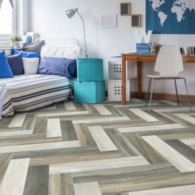 Sol Vinyle Link - Imitation parquet coloré bâton rompu - Surface satinée - Rouleau de 4m x 13m