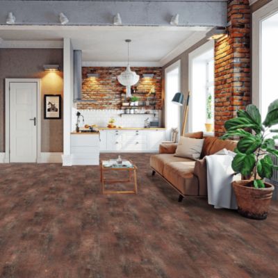 Sol Vinyle Loft - Aspect béton griffé - Brun cuivré - Surface brillante - Rouleau de 4m x 8m