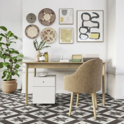 Sol vinyle rouleau Booster Cordoba effet carrelage noir et blanc L.4m Gerflor