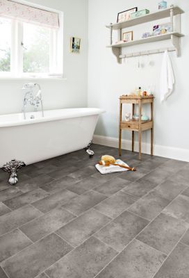 Sol vinyle rouleau Genova effet carrelage gris L.4m IVC