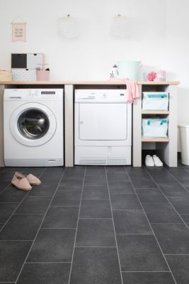 Sol vinyle rouleau Genova effet carrelage noir L.4m IVC