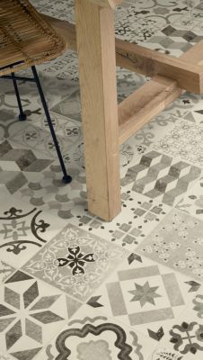 Sol vinyle rouleau Iconik Resistex Almeria effet carreaux de ciment L.4m Tarkett