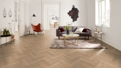 Sol vinyle rouleau Iconik Resistex Ancares effet bâton rompu bois clair L.4m Tarkett