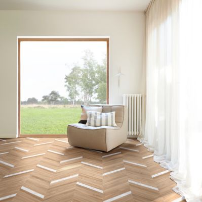 Sol vinyle rouleau Twilight silhouette effet bâton rompu brun et blanc L.2m Beauflor