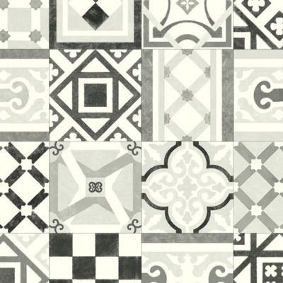 Sol Vinyle Style - Carreaux de ciment effet vieilli - Noir et blanc - Rouleau de 4m x 11m