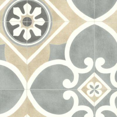 Sol Vinyle Style - Carreaux de ciment Florence - Beige - Rouleau de 2m x 7m
