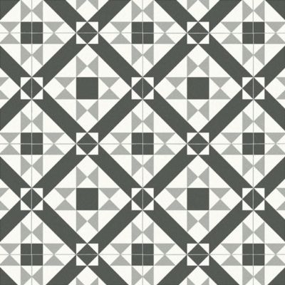 Sol Vinyle Style - Carreaux de ciment graphique - Noir et blanc - Rouleau de 4m x 14m