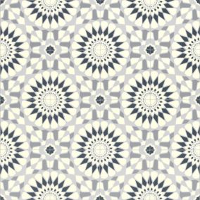 Sol Vinyle Style - Carreaux de ciment motif mosaïque bleu - Rouleau de 4m x 24m