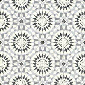 Sol Vinyle Style - Carreaux de ciment motif mosaïque noir - Rouleau de 2m x 12m