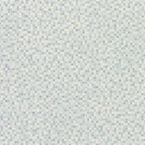 Sol Vinyle Style - Carrelage petite mosaïque argentée - Bleu - Rouleau de 2m x 13m