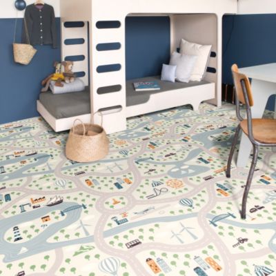 Sol Vinyle Style Chambre enfants - Circuit de voiture clair - Rouleau de 3m x 21m
