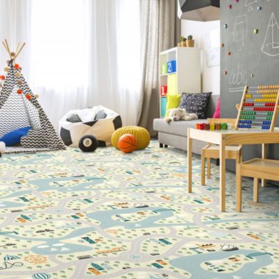 Sol Vinyle Style Chambre enfants - Circuit de voiture clair - Rouleau de 3m x 21m