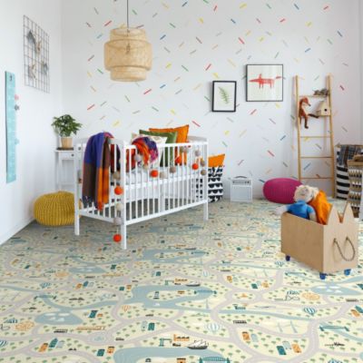 Sol Vinyle Style Chambre enfants - Circuit de voiture clair - Rouleau de 3m x 21m