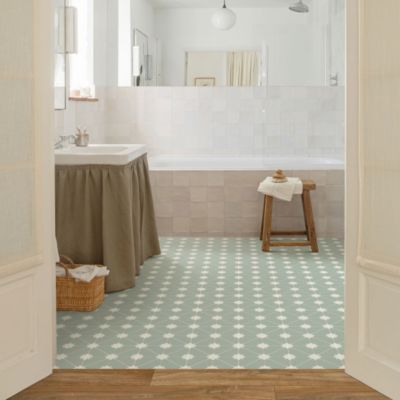 Sol Vinyle Textile - Aspect carreaux vert sauge - 4m x 12m