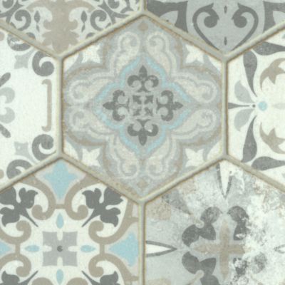 Sol Vinyle Textile - Black Edition 3D - Carrelage hexagonal ancien - Rouleau de 2m x 12m