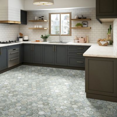 Sol Vinyle Textile - Black Edition 3D - Carrelage hexagonal ancien - Rouleau de 2m x 12m