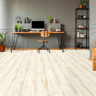 Sol Vinyle Textile économique - Parquet bois peint patiné - Crème - Rouleau de 2m x 20m
