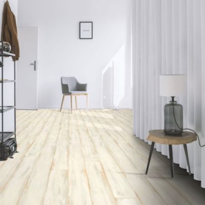 Sol Vinyle Textile économique - Parquet bois peint patiné - Crème - Rouleau de 2m x 20m