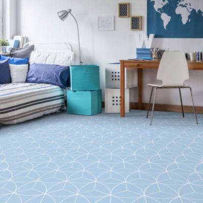 Sol Vinyle Textile économique - Rosace géométrique - Bleu - Rouleau de 3m x 13m
