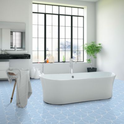 Sol Vinyle Textile économique - Rosace géométrique - Bleu - Rouleau de 3m x 13m