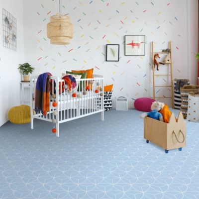 Sol Vinyle Textile économique - Rosace géométrique - Bleu - Rouleau de 4m x 12m
