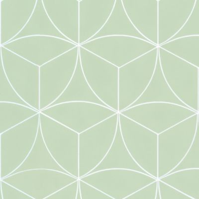 Sol Vinyle Textile économique - Rosace géométrique - Vert d'eau - Rouleau de 3m x 13m