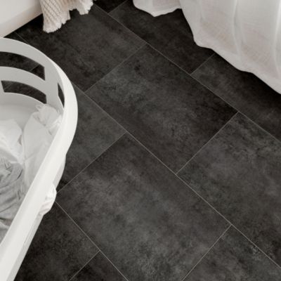 Sol Vinyle Textile Effet carrelage anthracite - 2m x 14m | Castorama