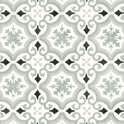 Sol Vinyle Textile - Rénove acoustique - Effet carreaux de ciment arabesque - Gris - Rouleau de 4m x 26m