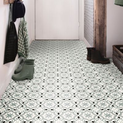 Sol Vinyle Textile - Rénove acoustique - Effet carreaux de ciment arabesque - Gris - Rouleau de 4m x 26m