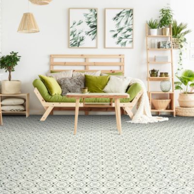 Sol Vinyle Textile - Rénove acoustique - Effet carreaux de ciment arabesque - Gris - Rouleau de 4m x 26m
