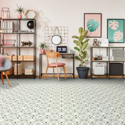 Sol Vinyle Textile - Rénove acoustique - Effet carreaux de ciment arabesque - Gris - Rouleau de 4m x 26m