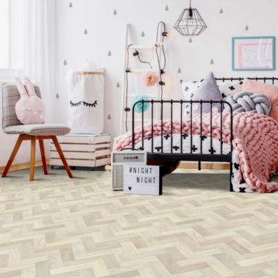 Sol Vinyle Textile Rénove - Imitation Parquet Chevrons bâtons rompus - Chêne blanchi - Rouleau de 3m x 13m