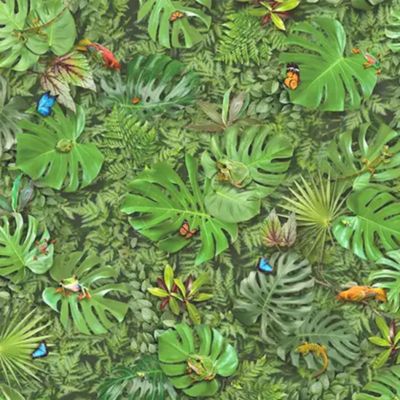 Sol Vinyle Textile - Relief 3D - Imprimé Faune et flore tropicale - Rouleau de 1m x 18m