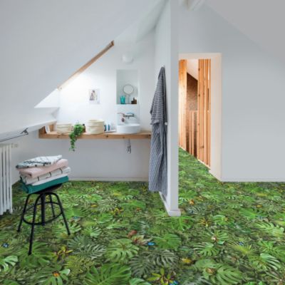 Sol Vinyle Textile - Relief 3D - Imprimé Faune et flore tropicale - Rouleau de 1m x 18m