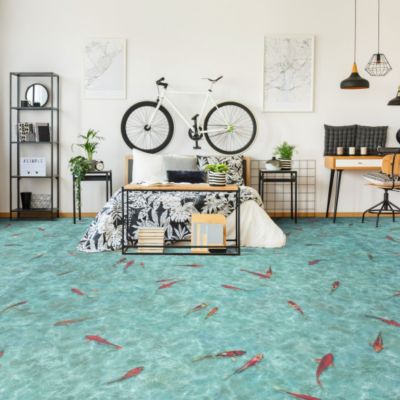 Sol Vinyle Textile - Relief 3D - Imprimé poisson Koï japonais - Rouleau de 1m x 23m