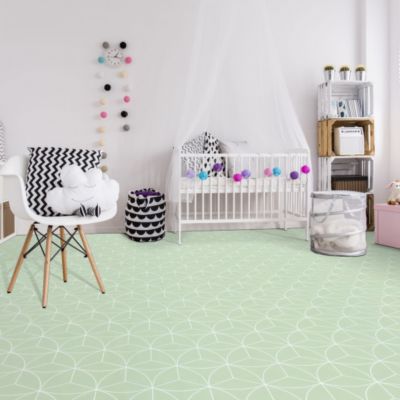 Sol vinyle Textile - Rosace géométrique vert d'eau - 4m x 21m
