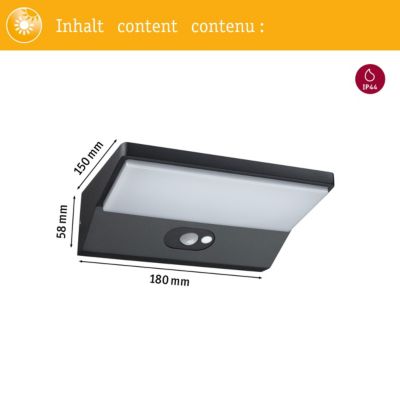 Solar Applique d'extérieur LED Ronas Détecteur de mouvement IP44 3000K 180lm Gris foncé