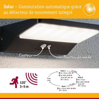 Solar Applique d'extérieur LED Ronas Détecteur de mouvement IP44 3000K 180lm Gris foncé