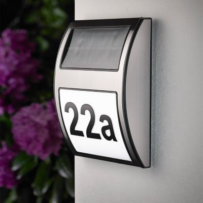 Solar House Number Applique Incl. 3x0,1W LED Métal Satiné/Matière Synthétique Blanc-Noir