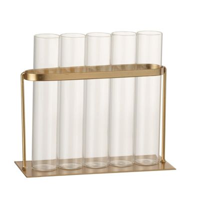 Soliflore 5 tubes verre en métal doré 17x7x15 cm