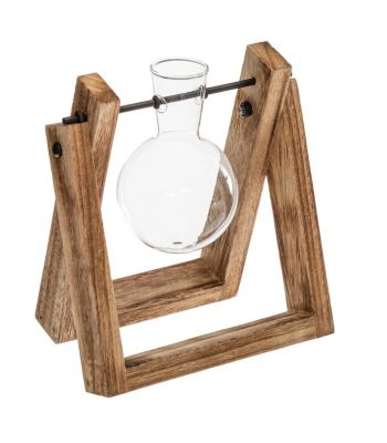 Soliflore en verre avec support en Bois H 16 cm