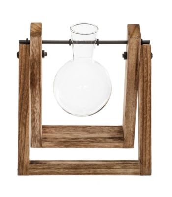 Soliflore en verre avec support en Bois H 16 cm